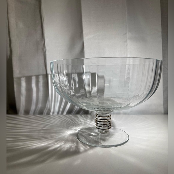 Vintage BLOCK Crystal Pedestal bowl with Applied Gold Rings - Picture 2 of 8